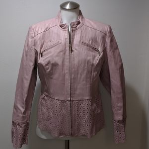 Pamela McCoy Pink Laser Cut Leather Blazer Jacket